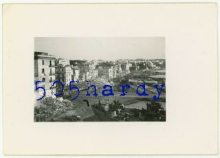 Wwii Us Gi Photo - Overall View From Ship Of Rubble Lining War Torn Anzio Italy