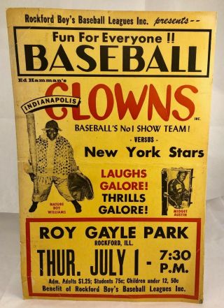 Vintage 1960s Negro League Baseball Indianapolis Clowns Poster Broadside