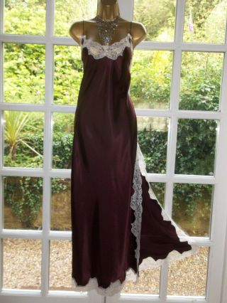 Vintage Jane Woolrich Liquid Satin Lacy Nightie Nightdress Gown 38 - 40 " Tall Girl