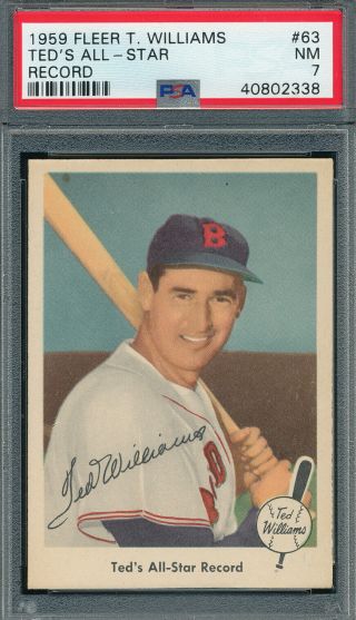 Centered Psa 7 Nm Ted Williams Vintage 1959 Fleer 63 All Star Record Graded Nq