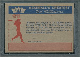 CENTERED PSA 7 NM TED WILLIAMS VINTAGE 1959 FLEER 63 ALL STAR RECORD GRADED NQ 4