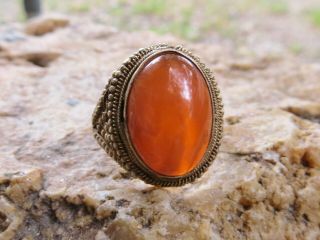 Vintage Chinese Export Sterling Gold Wash Butterscotch Amber Ring
