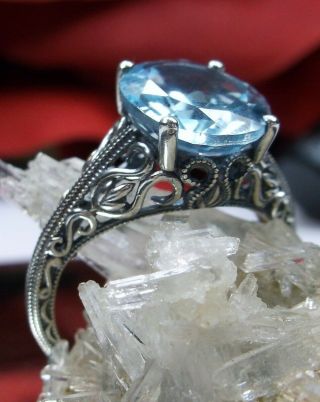 Natural Blue Topaz Solid Sterling Silver Swan Swirl Filigree Ring Size Size 6
