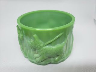 Vintage Rare Nile Green Slag Akro Agate Scottie / Scotty Dog Powder Jar 8