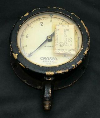Vintage Crosby 5 " Industrial (0 - 30) Steam Pressure Steampunk Gauge Antique Usa