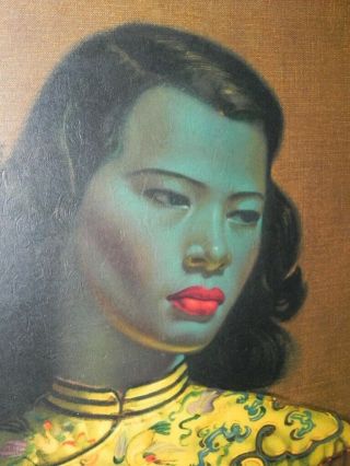 Vintage 1960 Tretchikoff Chinese Girl Green Lady Print Framed & Glazed 3