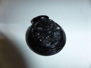 2 " By 2 " Huge Antique Victorian Carved Whitby Jet Mourning Brooche Hair Locket
