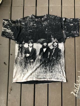 Vintage The Beatles All Over Print Shirt 1995 Size Xl Apple Corps Field Usa