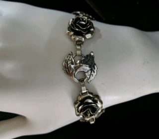 Vintage Sterling Silver Danecraft Rose Leaf Link Bracelet 8inch 25.  6grams