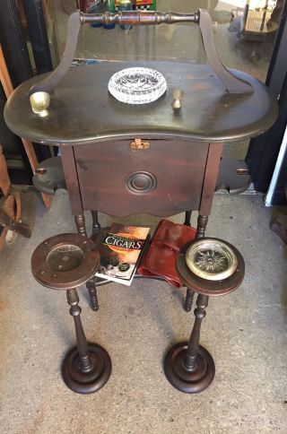 Vintage CUSHMAN HUMIDOR Wood Cabinet Removable Dual Ash Trays Pipe Cigar Smoker 4