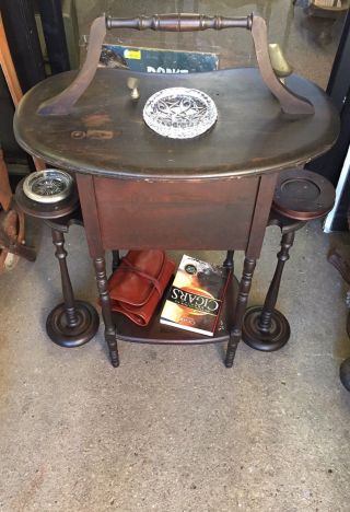 Vintage CUSHMAN HUMIDOR Wood Cabinet Removable Dual Ash Trays Pipe Cigar Smoker 7