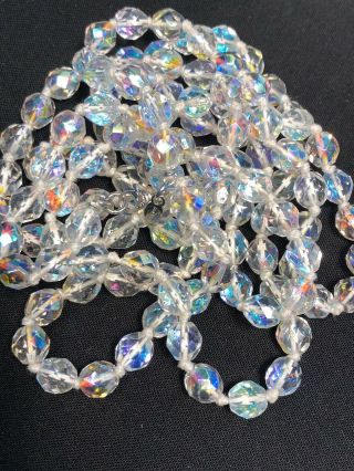 Vintage Wow Signed Monet Aurora Borealis Crystal Glass 50”sweater Necklace