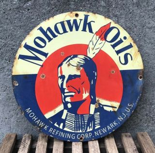 Vintage Mohawk Oils Porcelain Sign Gas Service Station Pump Plate Motor Oil