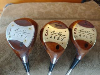 Vintage Ben Hogan Apex Persimmon Woods Set Stiff Shafts Matching Serial Numbers