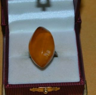 Vintage Old Antique Baltic Amber Ring Yellow German Silver (nickel) 6,  3 Gr