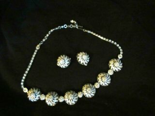 Vintage Pennino Necklace And Earrings Set Rare Near Rhinestone Flowers
