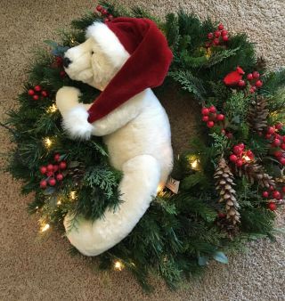 Vintage Ditz The Hen House Rare Frolic Christmas Bear Wreath 26 " X26 " Lights Nla