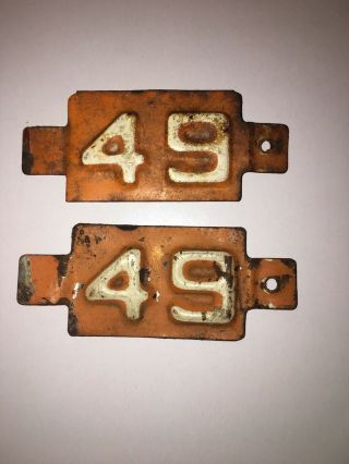 1949 Matched Set Vtg Missouri Metal License Plate Date Tab Registration Tag Mo