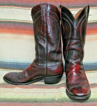 Mens Vintage Lucchese Handmade Black Cherry Goatskin Cowboy Boots 9 D Good Cond
