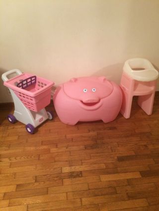 Vintage Step 2 Pink Pig Molded Toy Box W/lid,