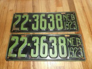 Vintage 1923 23 Nebraska Ne License Plates 22 - 3638 Saline County