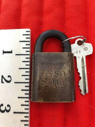 Vintage Best Brass Padlock Lock With Key Esso Standard Oil