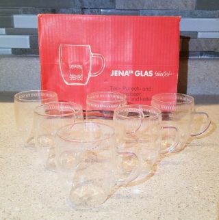 Vintage Set Of 6 Jena Glas Clear Glass Cups Schott Mainz Germany W/ Box,  Mugs