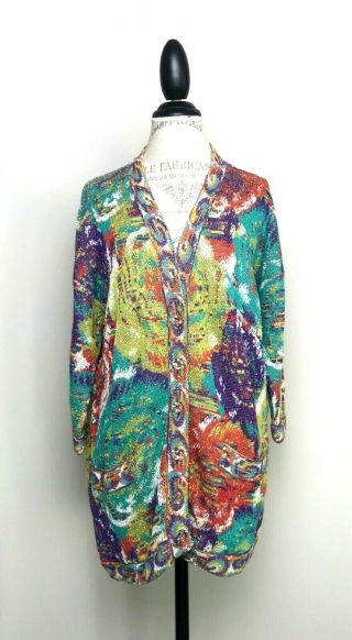 Vtg Missoni For Neiman Marcus Womens Floral Multi Color Cardigan Sweater L