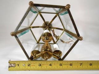 Vintage Gold Brass Beveled Glass Hanging Pendant Light Fixture 7