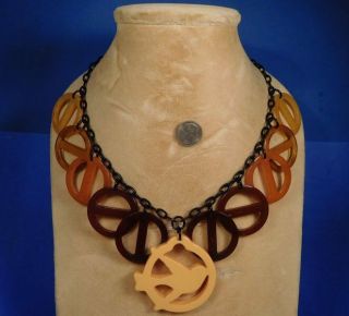 Flying BIRD,  Peace DOVE OMBRE Tortoise Shell Buckles BAKELITE GEOMETRIC Necklace 3