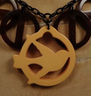 Flying BIRD,  Peace DOVE OMBRE Tortoise Shell Buckles BAKELITE GEOMETRIC Necklace 4