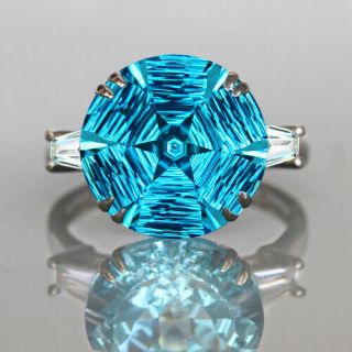 14k White Gold Over Blue Topaz " Hex - Star " Fancy Cut Diamond Ring Rtp5