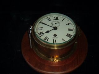 Vintage Brass Mounted Mariner Ships Clock With Key