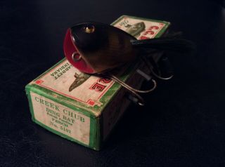 Vintage Wooden Fishing Lure (creek Chub Ding Bat) & Box