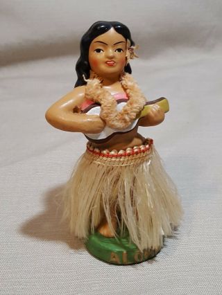 Vintage 1950s Hawaii Hula Girl Bobbing Nodder Made In Japan Dashboard Tiki Uke