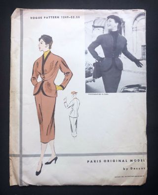 Vogue Paris Model 1249 Desses 50s Vintage 1954 Pattern Size 14 Bust 34