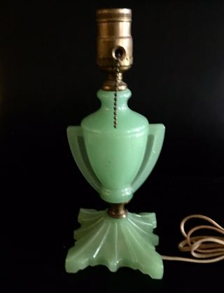 Vintage Jadite Houzex Bedroom Table Lamp Rare Trophy Urn Shape 10 Inches