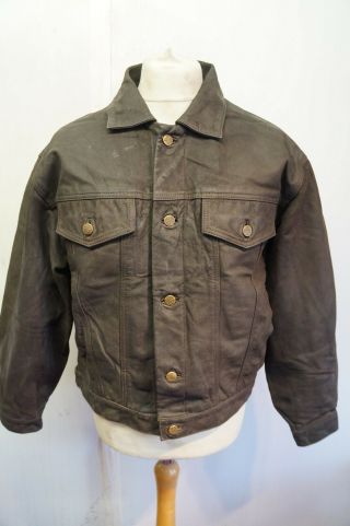 Vintage Distressed Chevignon Buffalo Hide Leather Trucker Jacket Size L