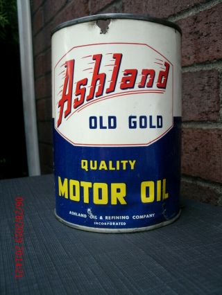 vintage Ashland metal quart motor oil can - mid 1950 ' s - rare 3