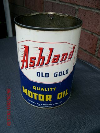 vintage Ashland metal quart motor oil can - mid 1950 ' s - rare 5