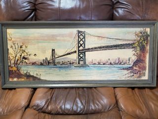 Vintage Sf Golden Gate Bridge Signed Painting Huge 41 " X 16 " Framed