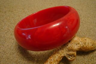 Vintage 1 " Bakelite Bracelet 3/8 " Thick Dome; Marbled Cherry Red/cream Colors