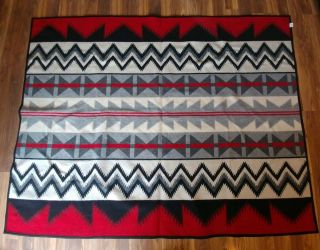 Vtg Pendleton Beaver State Navajo Reversible Wool Blanket Red Black White 63x80