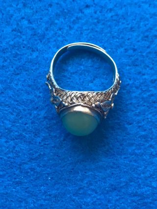 Antique Chinese Sterling Silver Green Jade Filigree Adjustable Ring 4