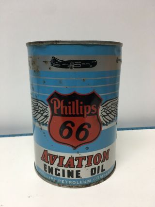 Vintage Quart Full Phillips 66 Aviation Wings Oklahoma Oil Can Metal