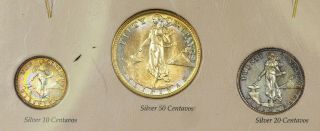 1945 Silver Philippines 10,  20,  50 Centavos Beautify Toned Blue Gold Rainbow