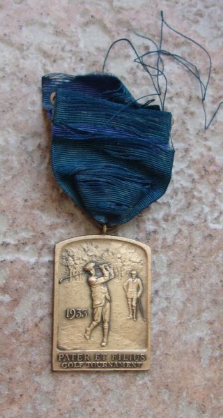 Antique Vintage 1933 Pater Et Filius Father & Son Golf Medal Pin Ribbon Van Nost 2