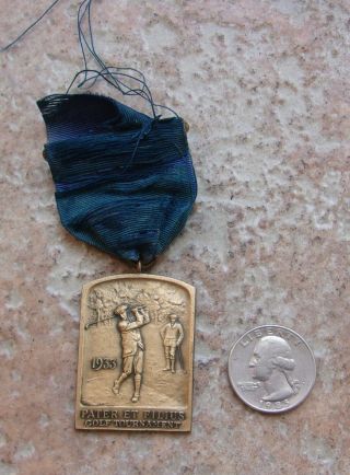 Antique Vintage 1933 Pater Et Filius Father & Son Golf Medal Pin Ribbon Van Nost 3