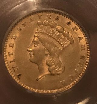 1859 Type 3 Liberty $1 Gold Dollar Pcgs Au55,  Rare Date