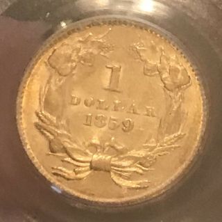 1859 type 3 Liberty $1 gold dollar Pcgs AU55,  rare date 2